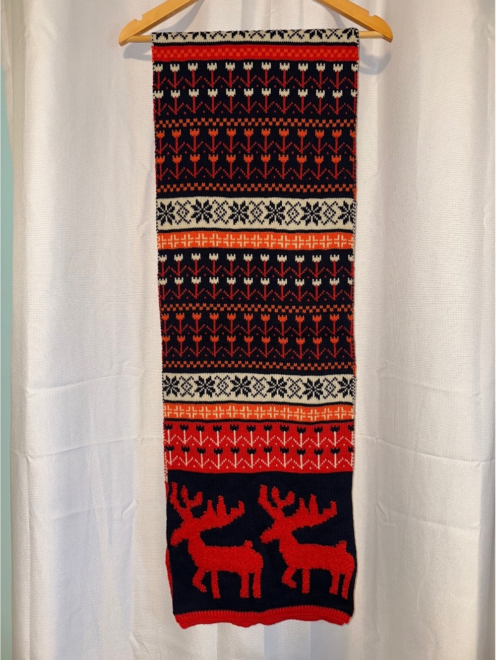 Women's Multi-Color Casual Knit Scarf Holiday Reindeer 79” Length